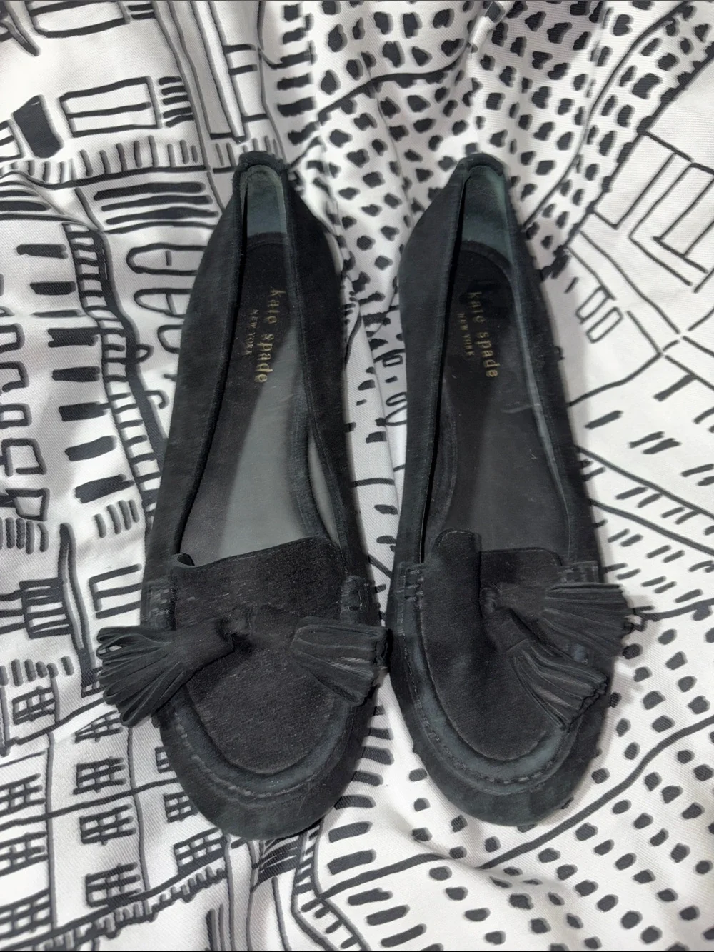 kate spade Black Suede Tassel Loafers